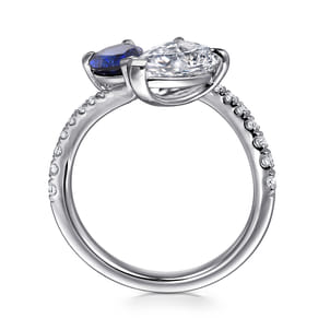 Chessie - 14K White Gold Toi et Moi Pear Shape Sapphire and Diamond Engagement Ring