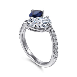 Chessie - 14K White Gold Toi et Moi Pear Shape Sapphire and Diamond Engagement Ring