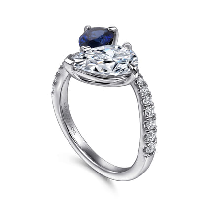 Chessie - 14K White Gold Toi et Moi Pear Shape Sapphire and Diamond Engagement Ring