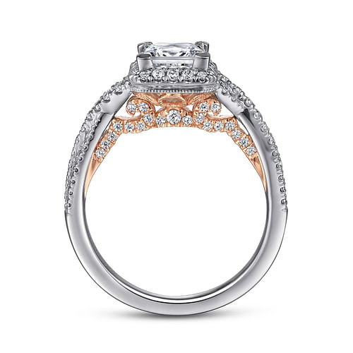 Chia - 14K White-Rose Gold Princess Halo Diamond Engagement Ring - 0.54 ct - Shot 2