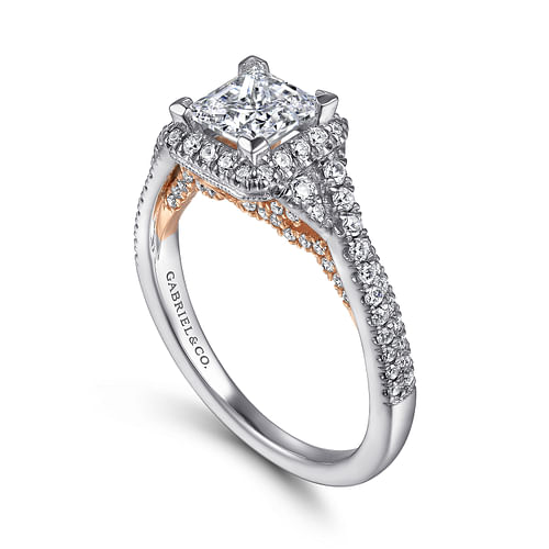 Chia - 14K White-Rose Gold Princess Halo Diamond Engagement Ring - 0.54 ct - Shot 3