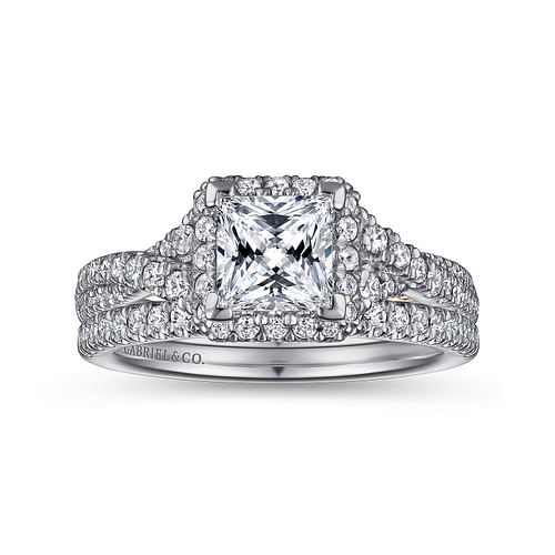 Chia - 14K White-Rose Gold Princess Halo Diamond Engagement Ring - 0.54 ct - Shot 4