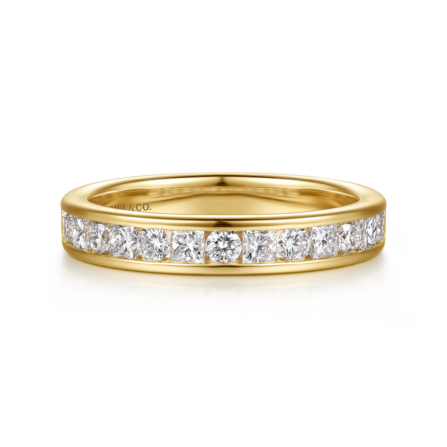 Straight Wedding Ring in 14k Yellow Gold with Princess Cut Natural Diamond at Gabriel & Co. - Shot 1