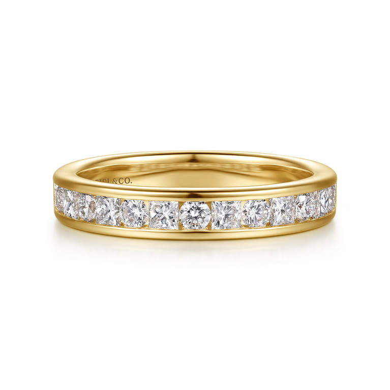 Straight Wedding Ring in 14k Yellow Gold with Princess Cut Natural Diamond at Gabriel & Co. - Shot 1