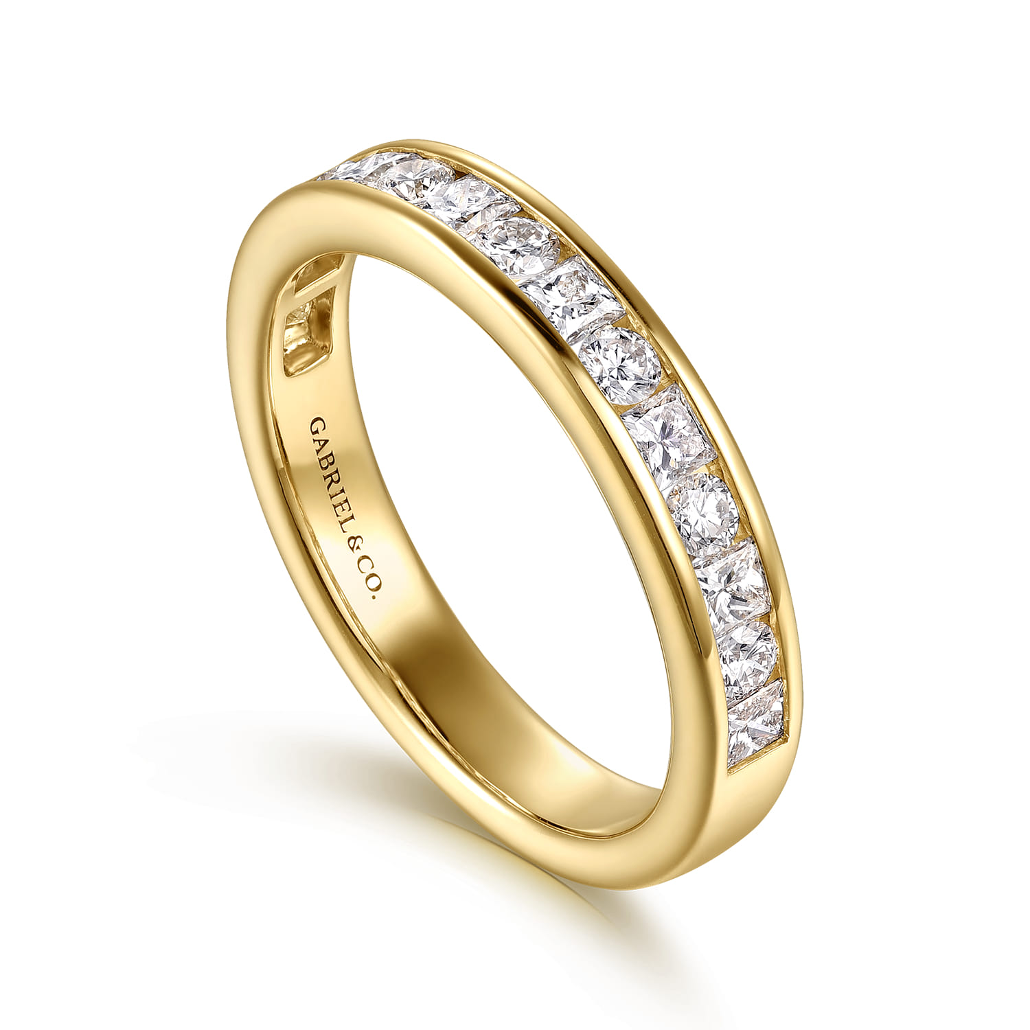 Straight Wedding Ring in 14k Yellow Gold with Princess Cut Natural Diamond at Gabriel & Co. - Shot 3