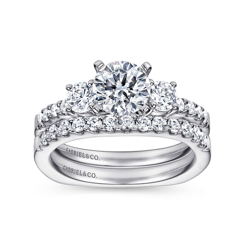 Chloe - 14K White Gold Round Three Stone Diamond Engagement Ring - 0.52 ct - Shot 4