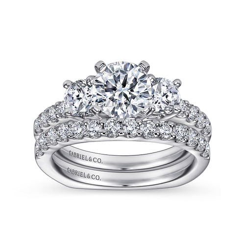 Chloe - 14K White Gold Round Three Stone Diamond Engagement Ring - 0.83 ct - Shot 4