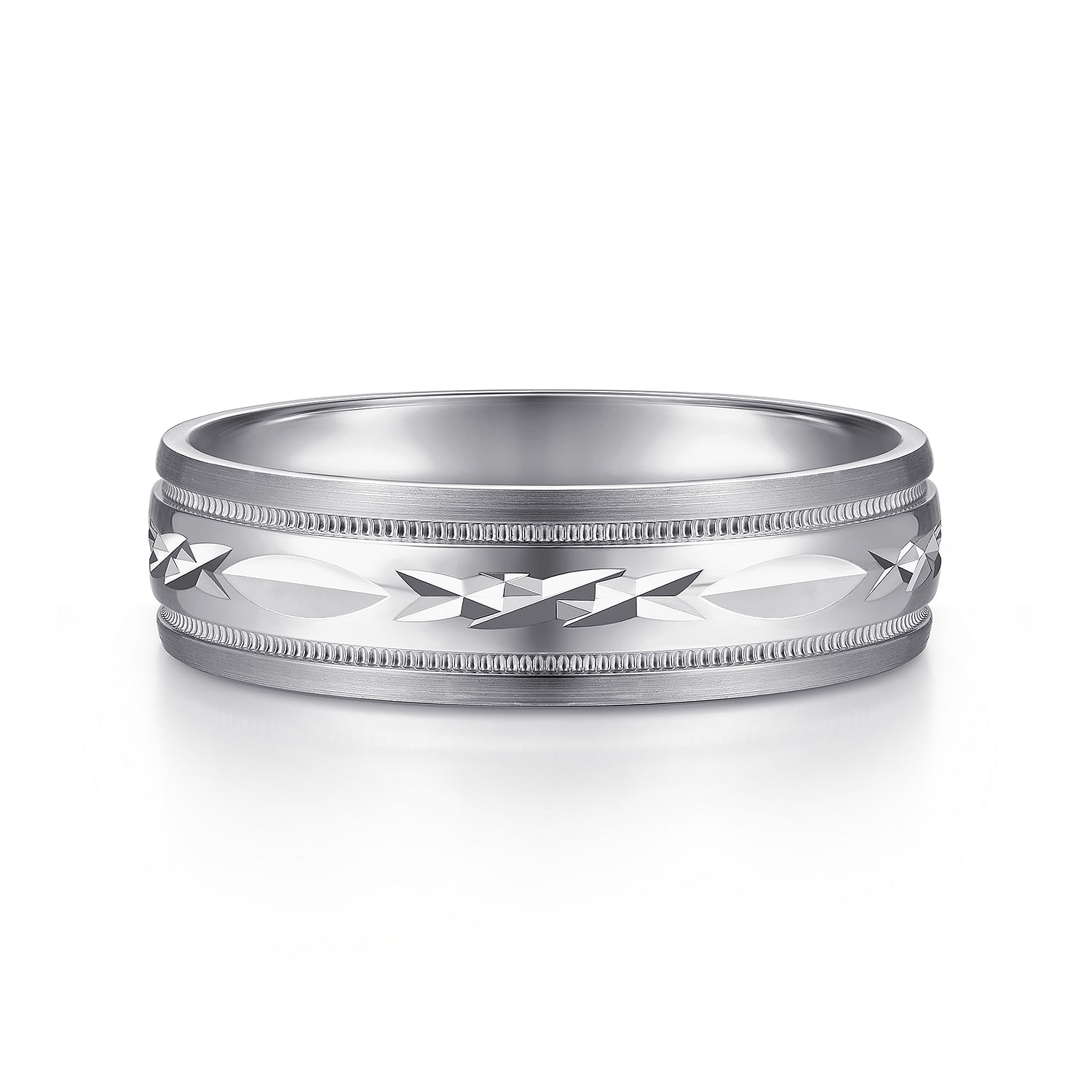 Christopher - 14K White 6mm - Engraved Men's Wedding Band in Satin Finish