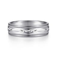 Christopher - 14K White 6mm - Engraved Men's Wedding Band in Satin Finish