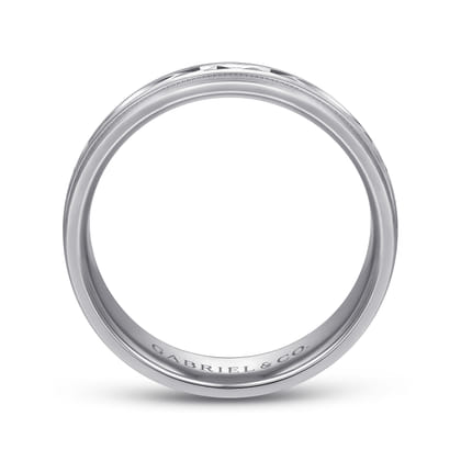 Christopher - 14K White 6mm - Engraved Men's Wedding Band in Satin Finish