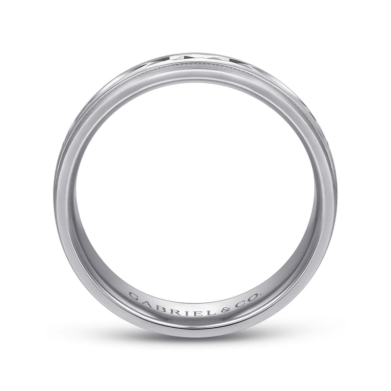 Christopher - 14K White 6mm - Engraved Men's Wedding Band in Satin Finish - Shot 2