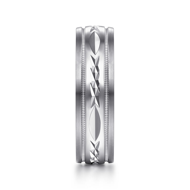 Christopher - 14K White 6mm - Engraved Men's Wedding Band in Satin Finish - Shot 4