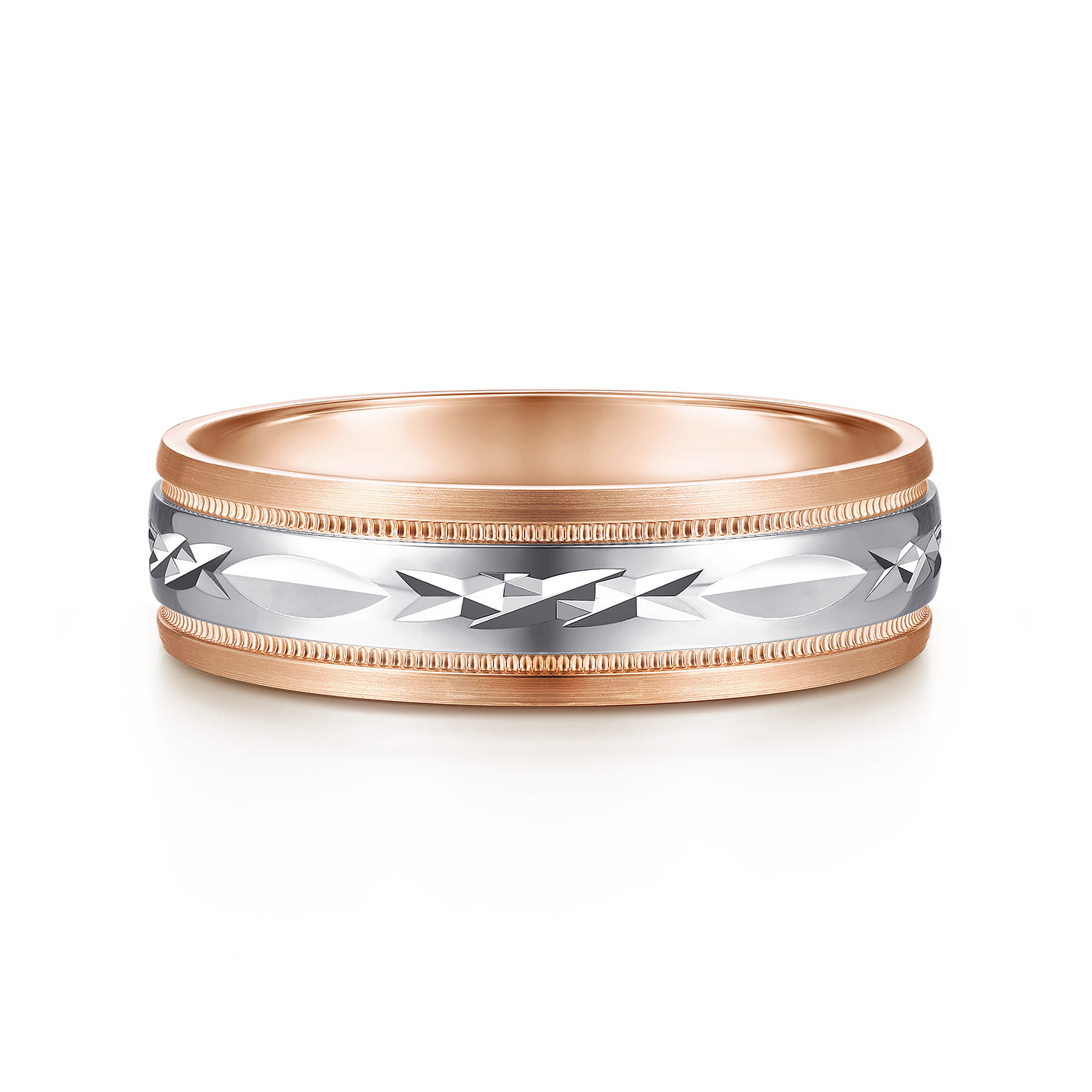 Christopher - 14K White-Rose 6mm - Engraved Men's Wedding Band in Satin Finish - Shot 1