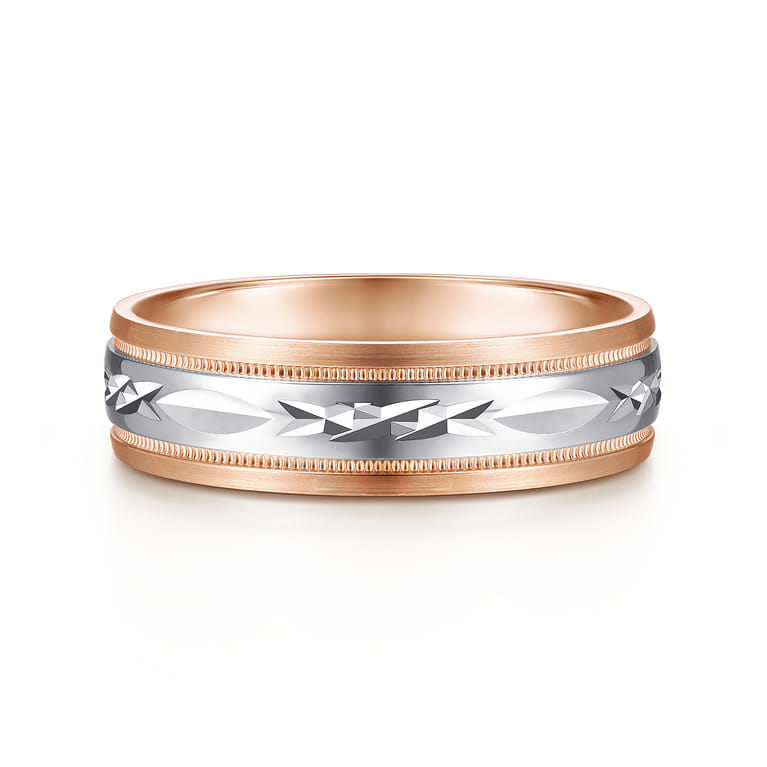Christopher - 14K White-Rose 6mm - Engraved Men's Wedding Band in Satin Finish - Shot 1