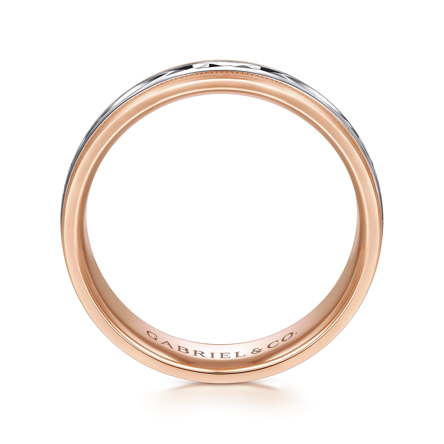 Christopher - 14K White-Rose 6mm - Engraved Men's Wedding Band in Satin Finish - Shot 2