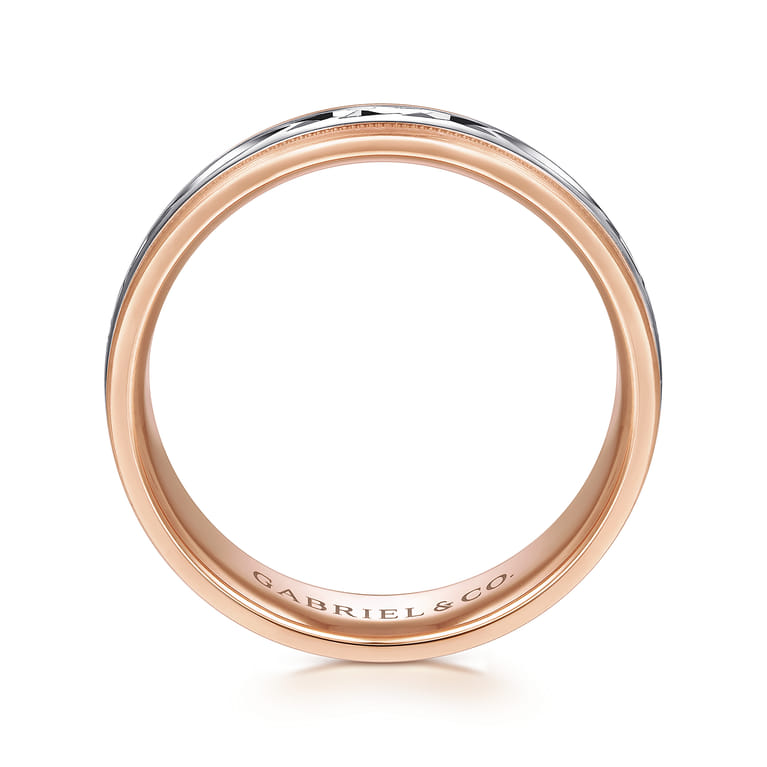 Christopher - 14K White-Rose 6mm - Engraved Men's Wedding Band in Satin Finish - Shot 2