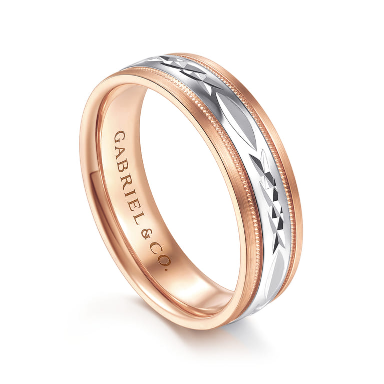 Christopher - 14K White-Rose 6mm - Engraved Men's Wedding Band in Satin Finish - Shot 3