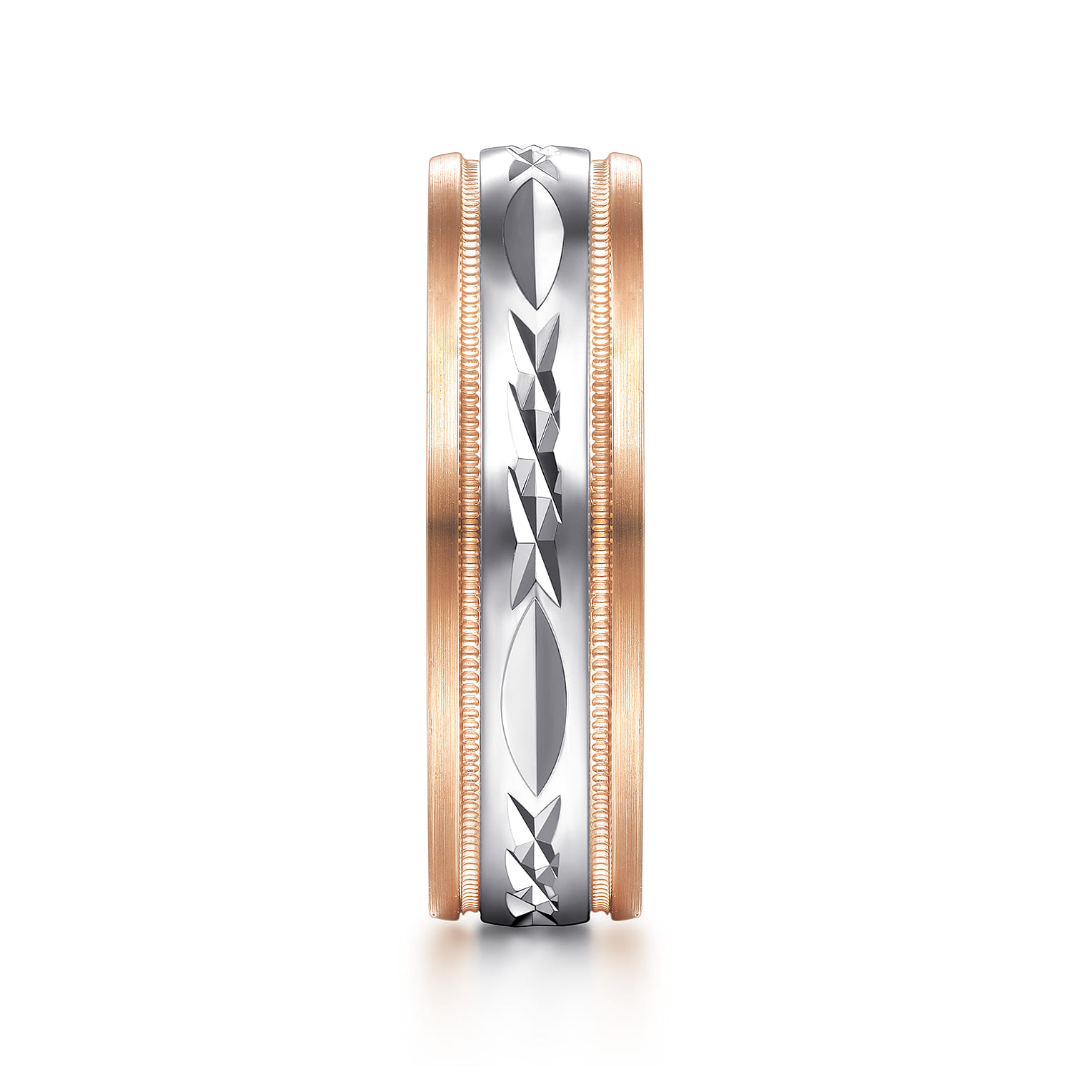 Christopher - 14K White-Rose 6mm - Engraved Men's Wedding Band in Satin Finish - Shot 4