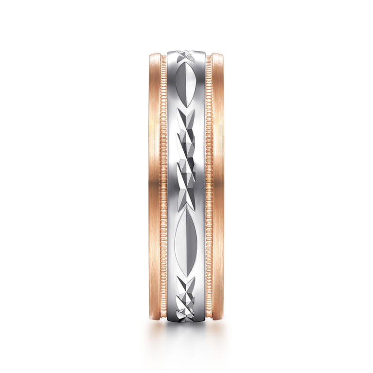 Christopher - 14K White-Rose 6mm - Engraved Men's Wedding Band in Satin Finish - Shot 4