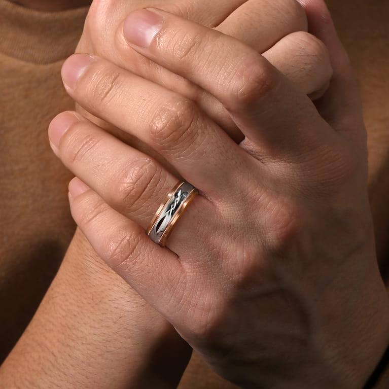 Christopher - 14K White-Rose 6mm - Engraved Men's Wedding Band in Satin Finish - Shot 5