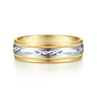 Christopher - 14K White-Yellow 6mm - Engraved Men's Wedding Band in Satin Finish