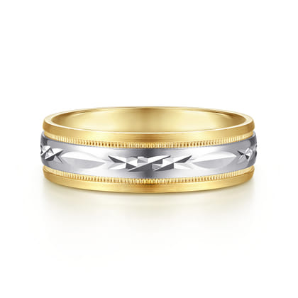 Christopher - 14K White-Yellow 6mm - Engraved Men's Wedding Band in Satin Finish