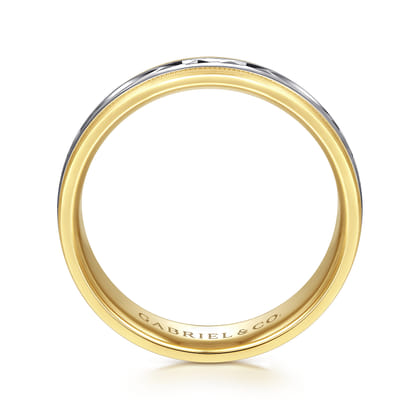 Christopher - 14K White-Yellow 6mm - Engraved Men's Wedding Band in Satin Finish