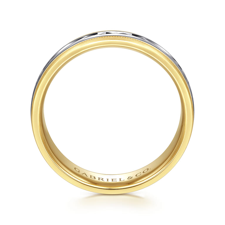 Christopher - 14K White-Yellow 6mm - Engraved Men's Wedding Band in Satin Finish - Shot 2