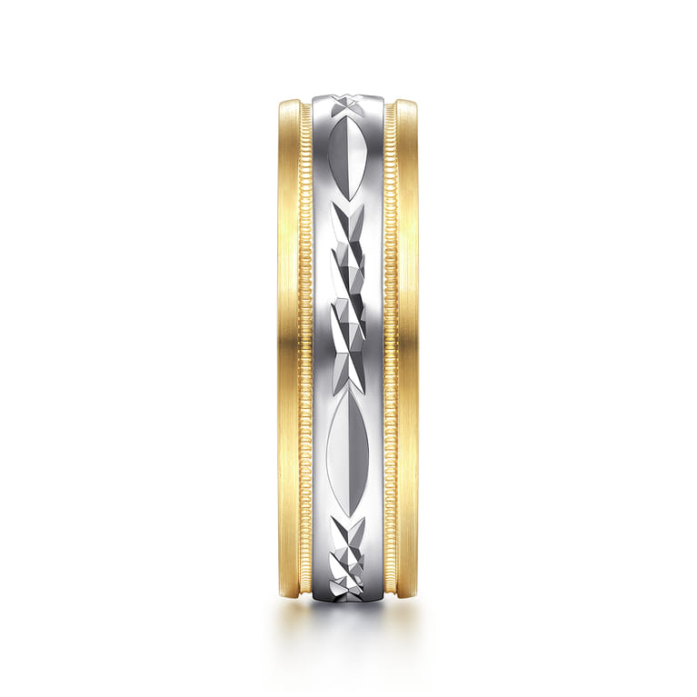 Christopher - 14K White-Yellow 6mm - Engraved Men's Wedding Band in Satin Finish - Shot 4