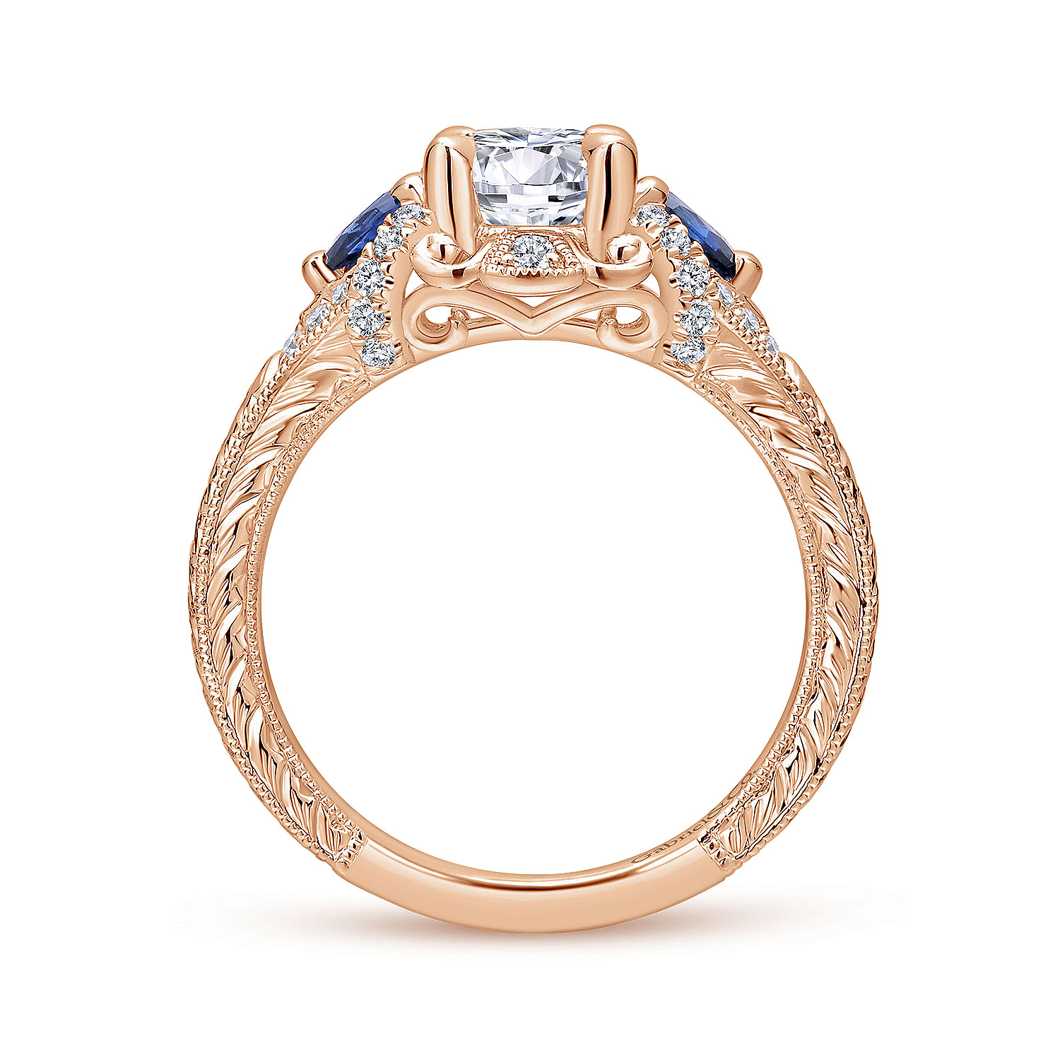 Chrystie - 14K Rose Gold Round Sapphire and Diamond Engagement Ring - 0.21 ct - Shot 2