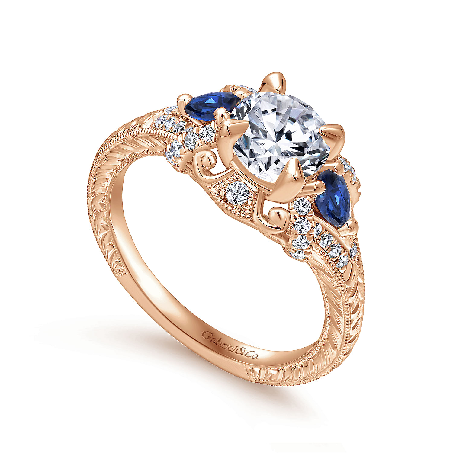 Chrystie - 14K Rose Gold Round Sapphire and Diamond Engagement Ring - 0.21 ct - Shot 3