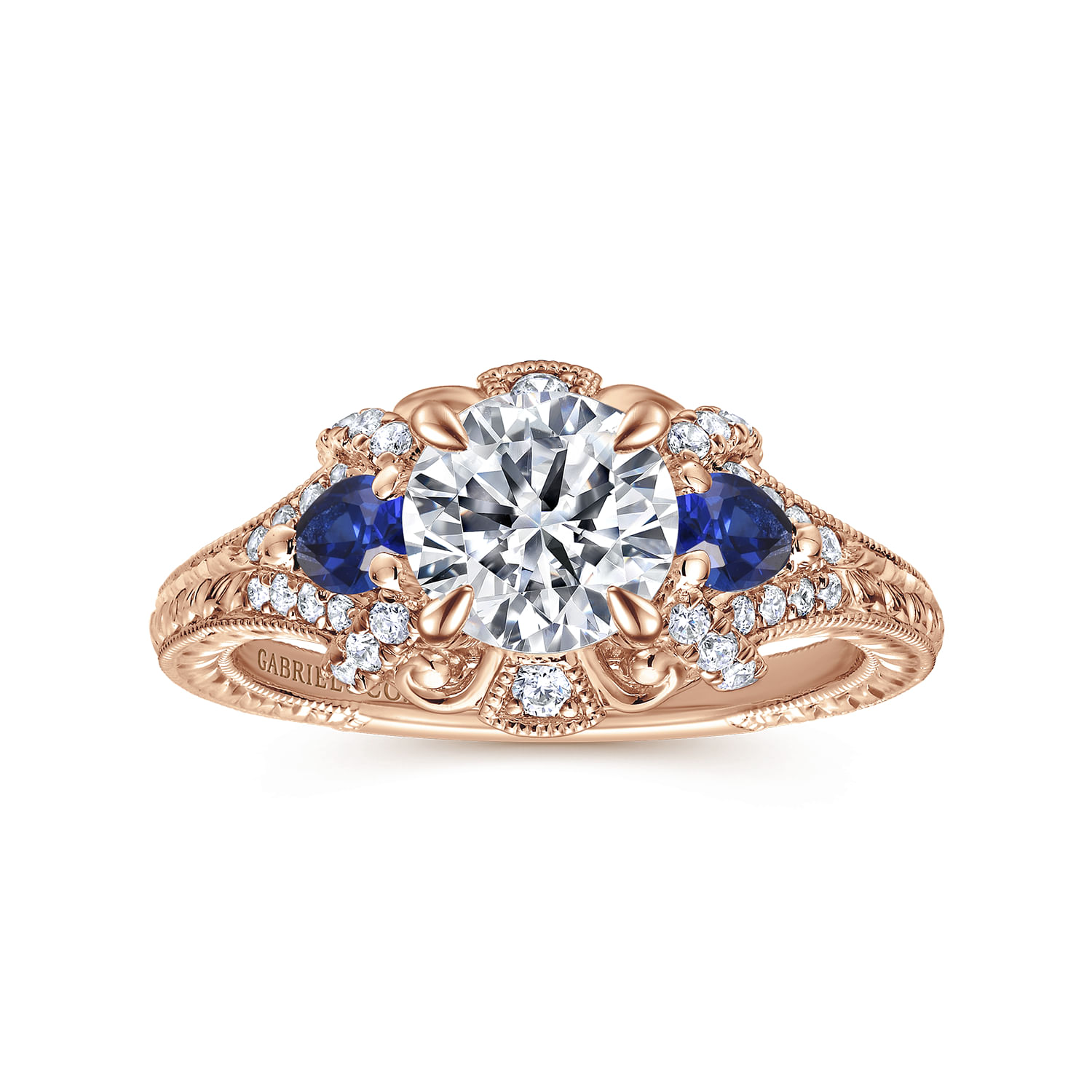 Chrystie - 14K Rose Gold Round Sapphire and Diamond Engagement Ring