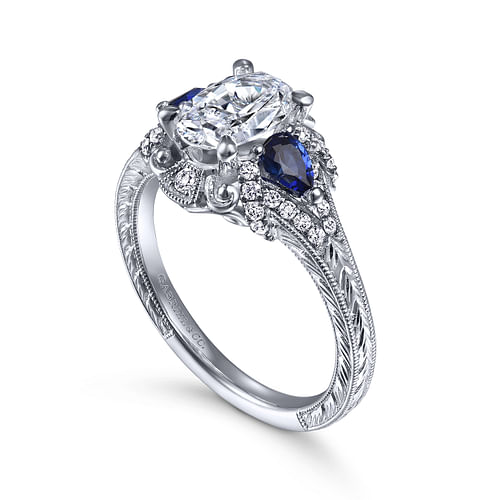 Chrystie - 14K White Gold Oval Sapphire and Diamond Engagement Ring - 0.21 ct - Shot 3
