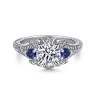 Chrystie - 14K White Gold Round Sapphire and Diamond Engagement Ring
