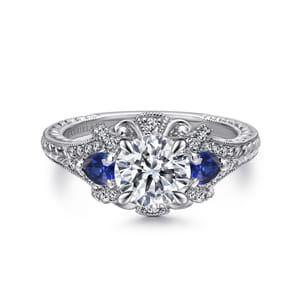 Chrystie - 14K White Gold Round Sapphire and Diamond Engagement Ring