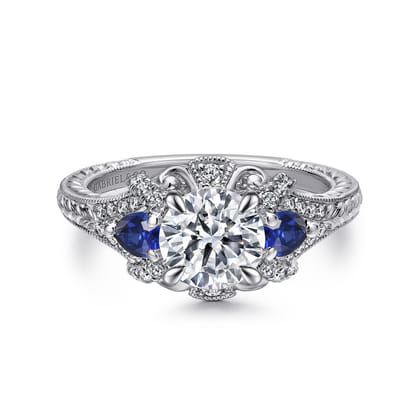 Chrystie - 14K White Gold Round Sapphire and Diamond Engagement Ring