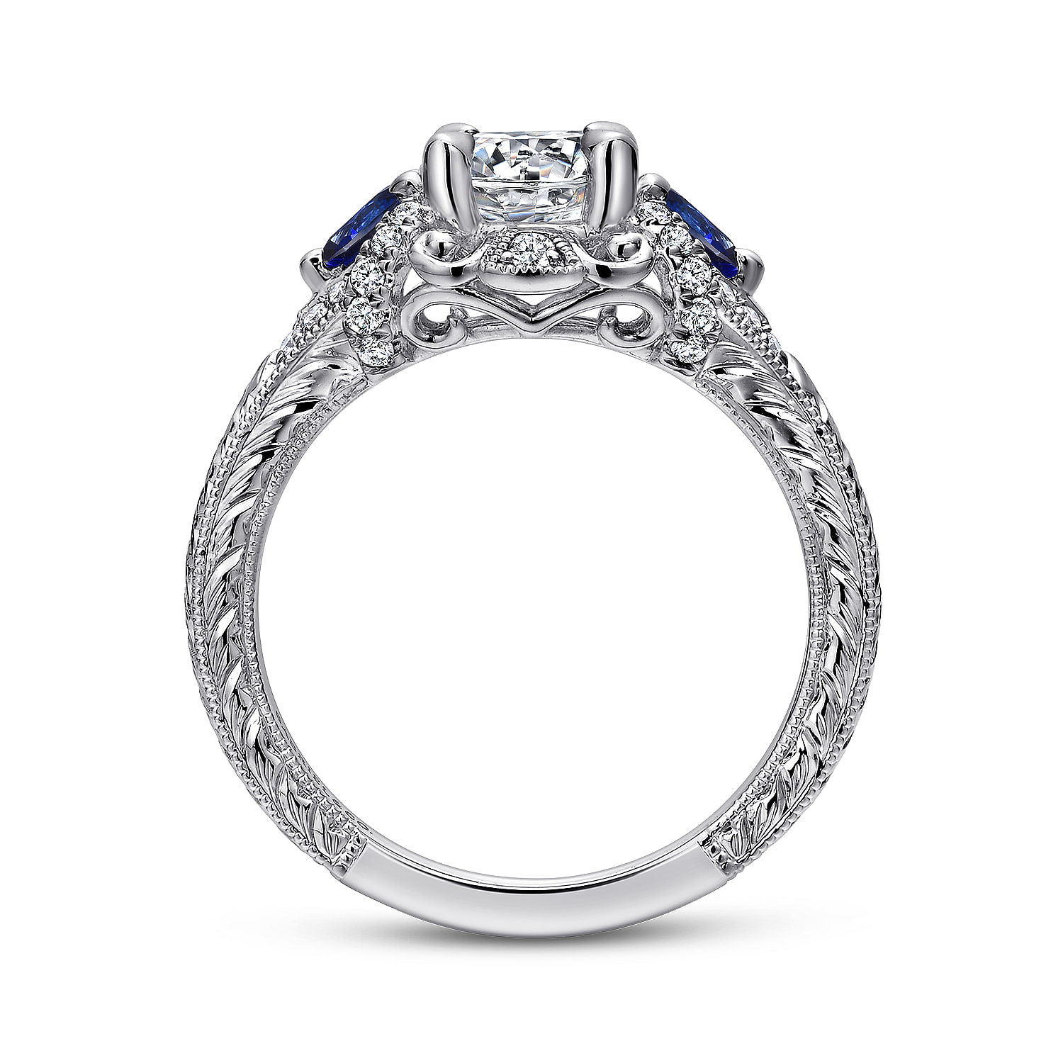 Chrystie - 14K White Gold Round Sapphire and Diamond Engagement Ring - 0.21 ct - Shot 2