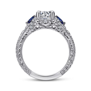 Chrystie - 14K White Gold Round Sapphire and Diamond Engagement Ring