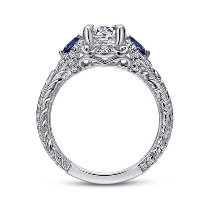 Chrystie - 14K White Gold Round Sapphire and Diamond Engagement Ring