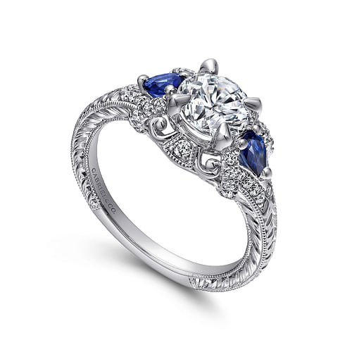 Chrystie - 14K White Gold Round Sapphire and Diamond Engagement Ring - 0.21 ct - Shot 3