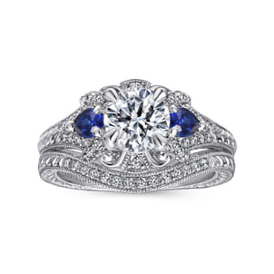 Chrystie - 14K White Gold Round Sapphire and Diamond Engagement Ring