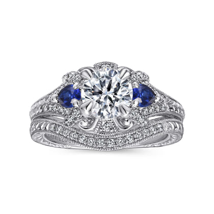 Chrystie - 14K White Gold Round Sapphire and Diamond Engagement Ring