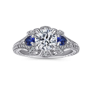 Chrystie - 14K White Gold Round Sapphire and Diamond Engagement Ring
