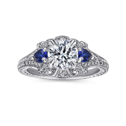 Chrystie - 14K White Gold Round Sapphire and Diamond Engagement Ring