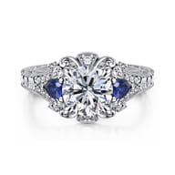 Chrystie - 14K White Gold Round Sapphire and Diamond Engagement Ring