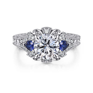 Chrystie - 14K White Gold Round Sapphire and Diamond Engagement Ring