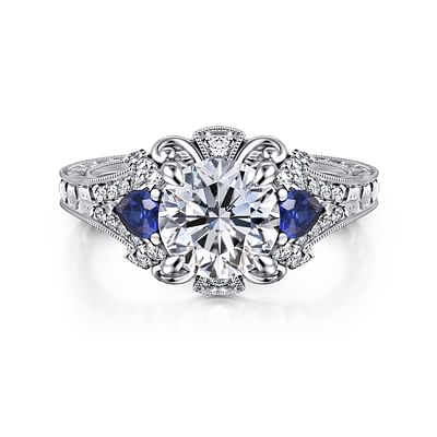 Chrystie - 14K White Gold Round Sapphire and Diamond Engagement Ring
