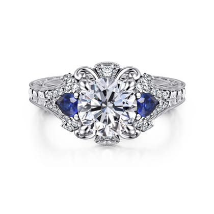 Chrystie - 14K White Gold Round Sapphire and Diamond Engagement Ring