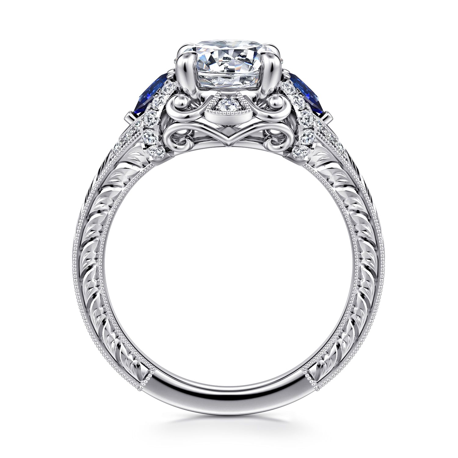 Chrystie - 14K White Gold Round Sapphire and Diamond Engagement Ring