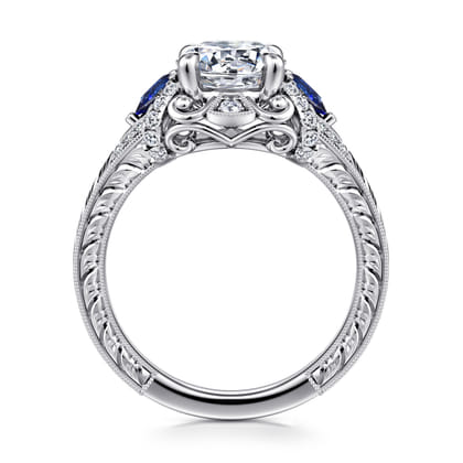 Chrystie - 14K White Gold Round Sapphire and Diamond Engagement Ring
